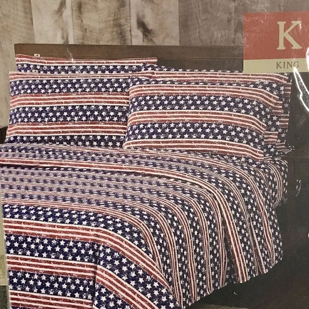 Mossy Oak Patriotic 4 Pc Sheet Set TWIN Stars & Stripes Red White Blue